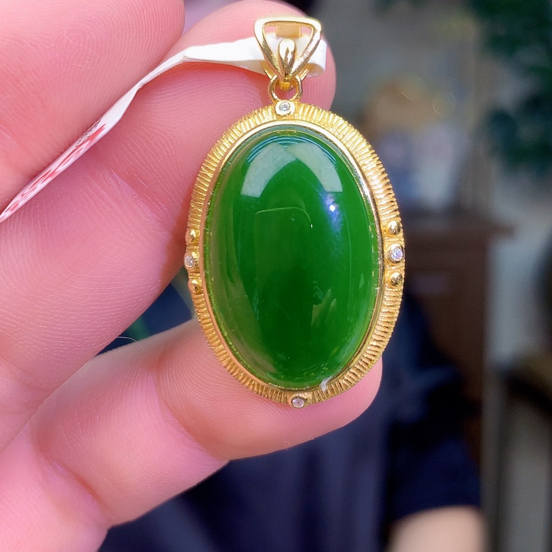 吊坠(不含链)银S925镶嵌和田玉（碧玉）吊坠