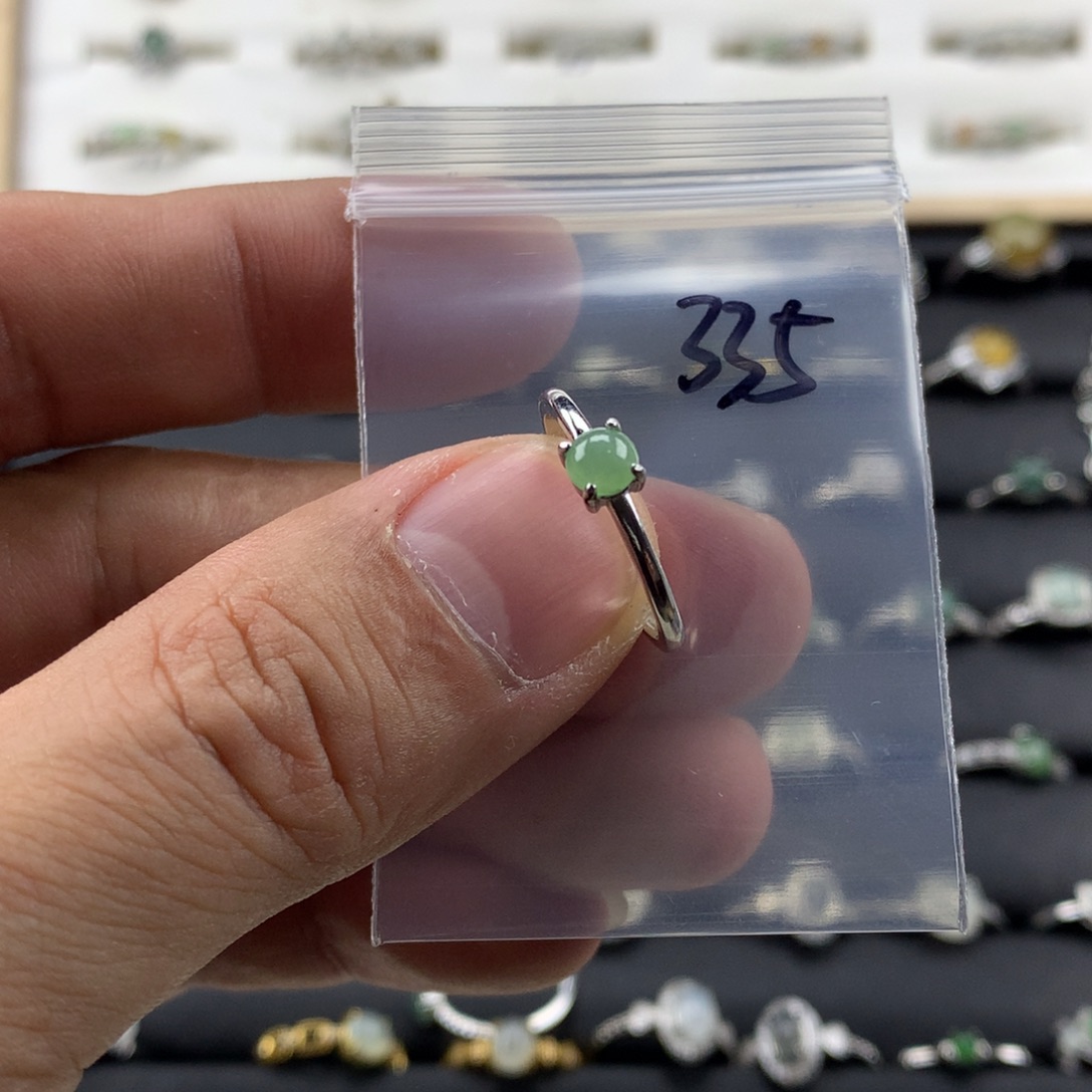 黑***泡翡翠银S925镀金镶嵌戒指335