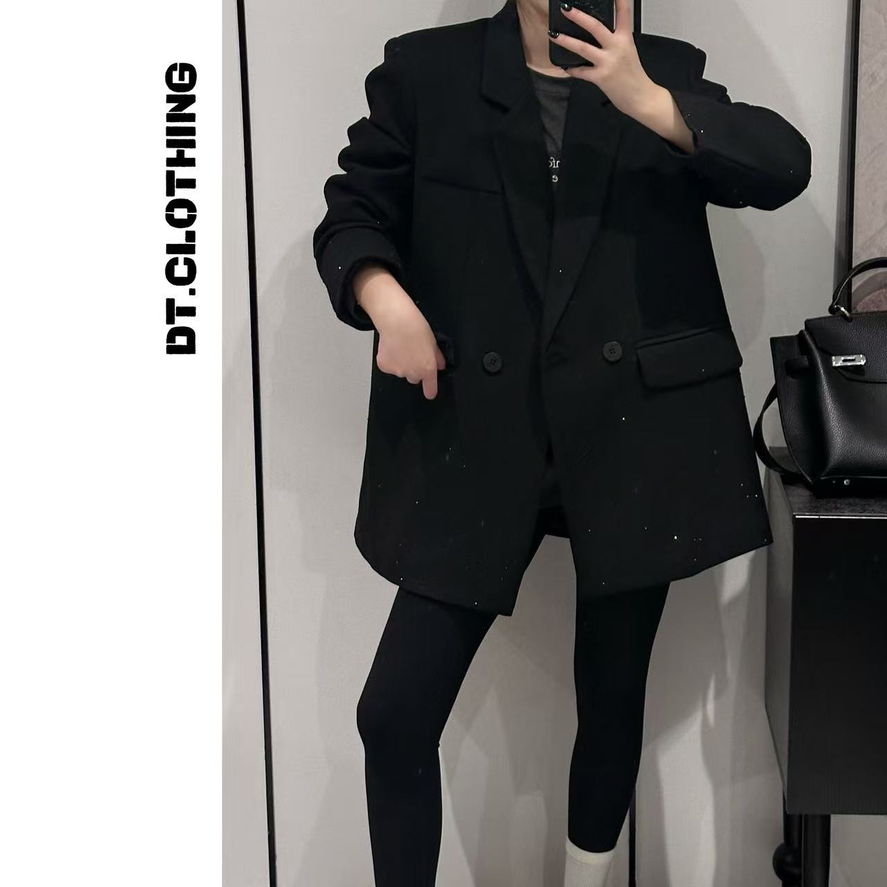 【DT】原单欧货小细闪不规则烫钻白鸭绒西装外套