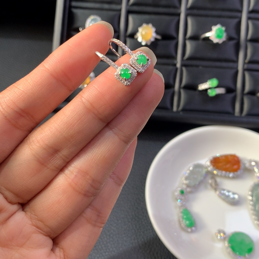 翡翠银S925镶嵌耳饰