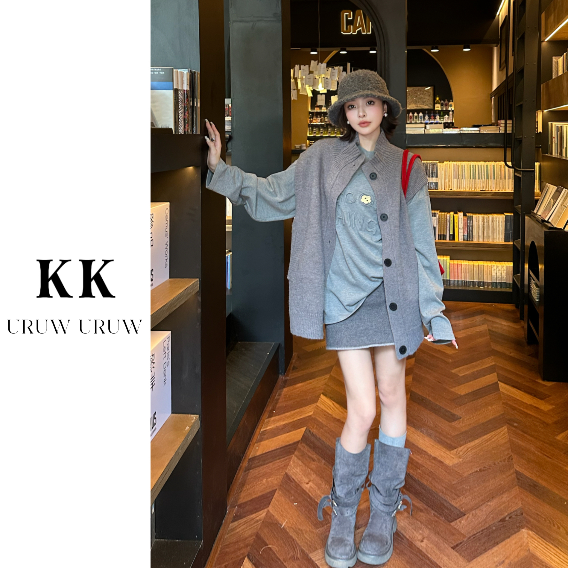 柯柯【慢调生活】松弛感随性落肩式立领针织马甲KN241