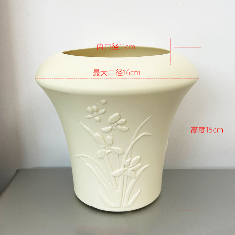 浮雕加厚树脂塑料圆形仿陶瓷长钵多肉蝴蝶兰文心兰花盆