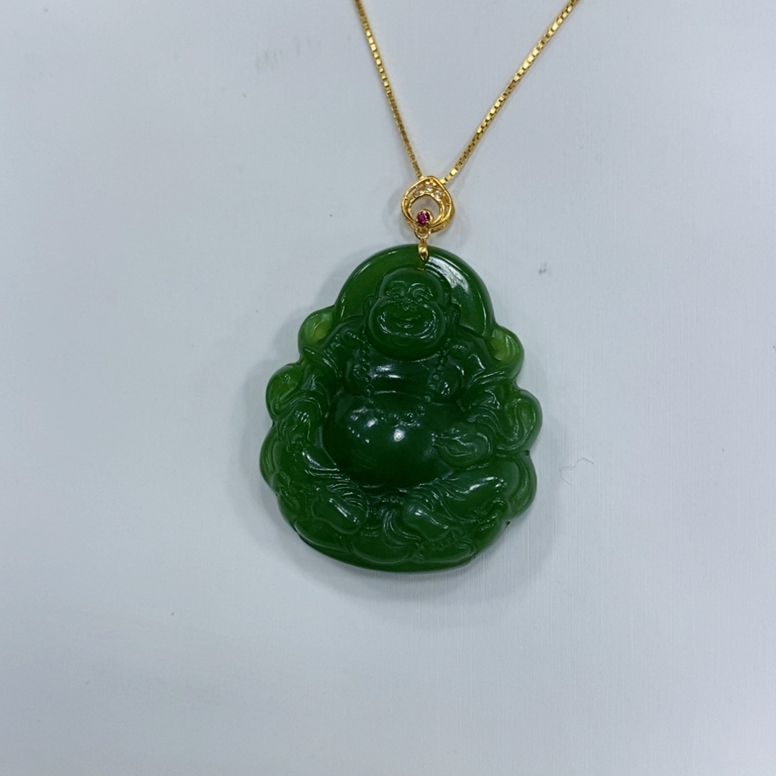 和田玉颈饰18K金镶嵌