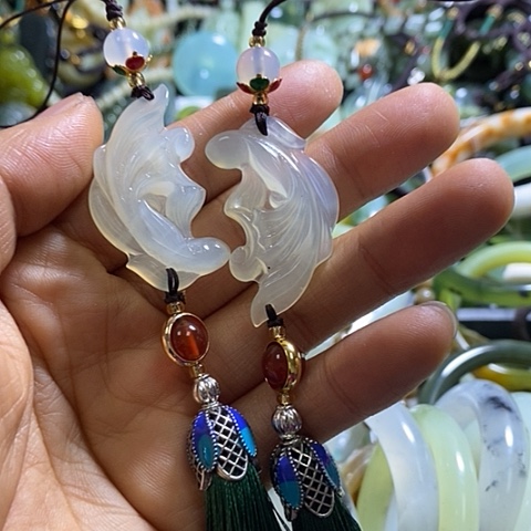 岫玉手机挂件未镶嵌一对