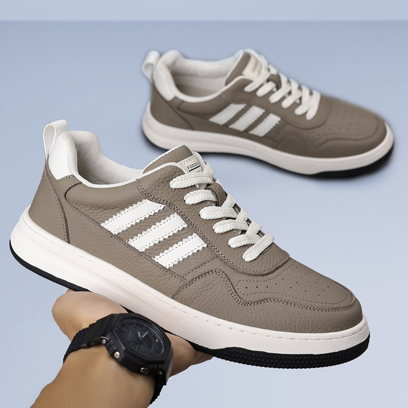 【头层牛皮】男士休闲鞋厚底透气板鞋潮牌百搭真皮小白鞋男鞋