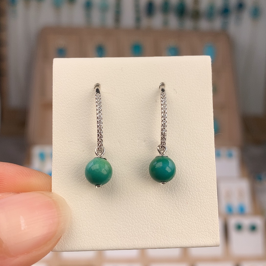 绿松石银S925镶嵌耳饰