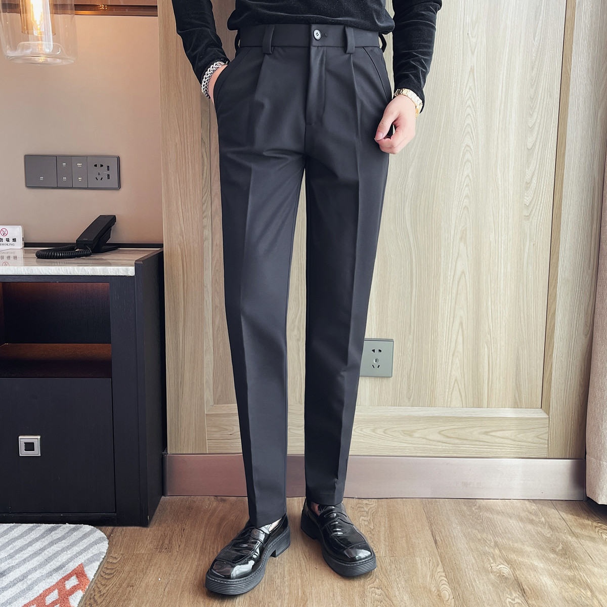 男士爆款2025新款商务休闲百搭纯色修身小脚裤子潮流打底裤K7819