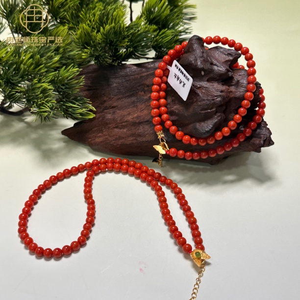 HJC5天然南红项链5mm+多样性发其一