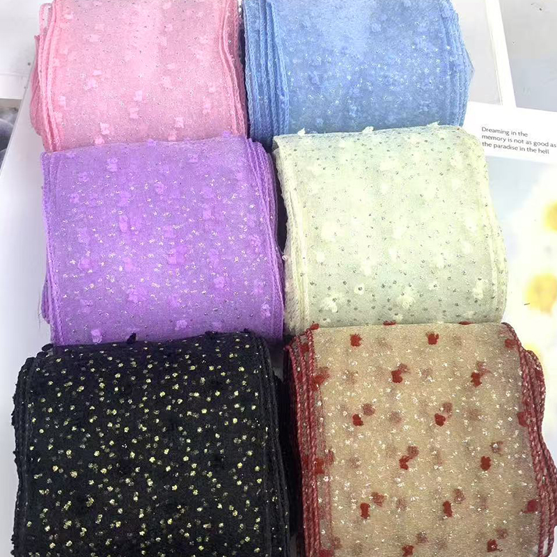 DIY8cm金点泡泡纱波点纱鱼尾纱波浪纱头饰发饰云朵抓夹蝴蝶结材料