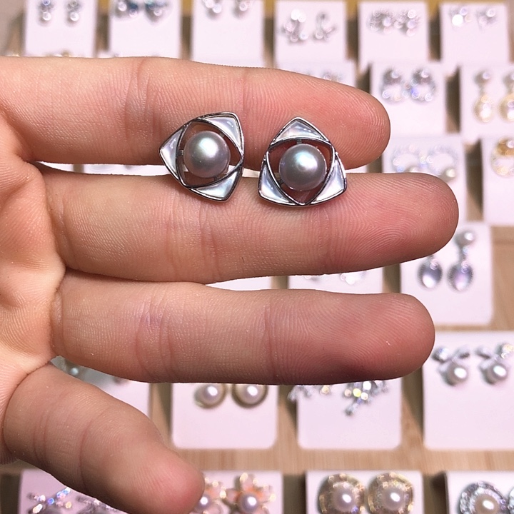 淡水珍珠耳饰银S925镶嵌
