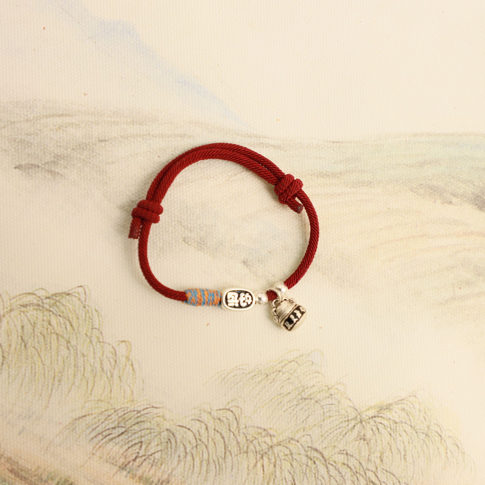 足银手链 足银2-2手链  天天开心招财手工猫可爱编织