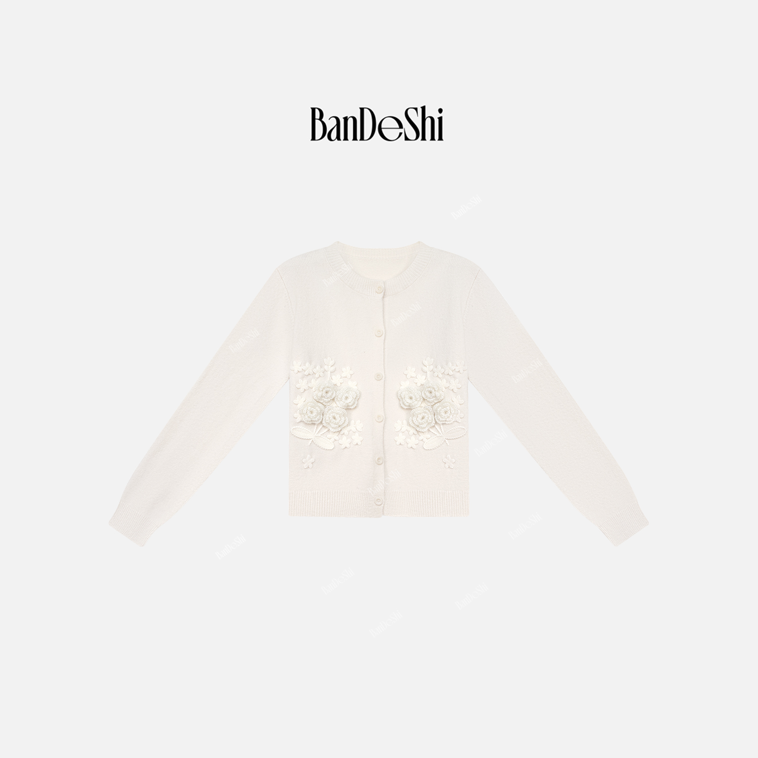 【C4337】班德施-慵懒韩系温柔重工绣花玫瑰花设计保暖毛衣SS