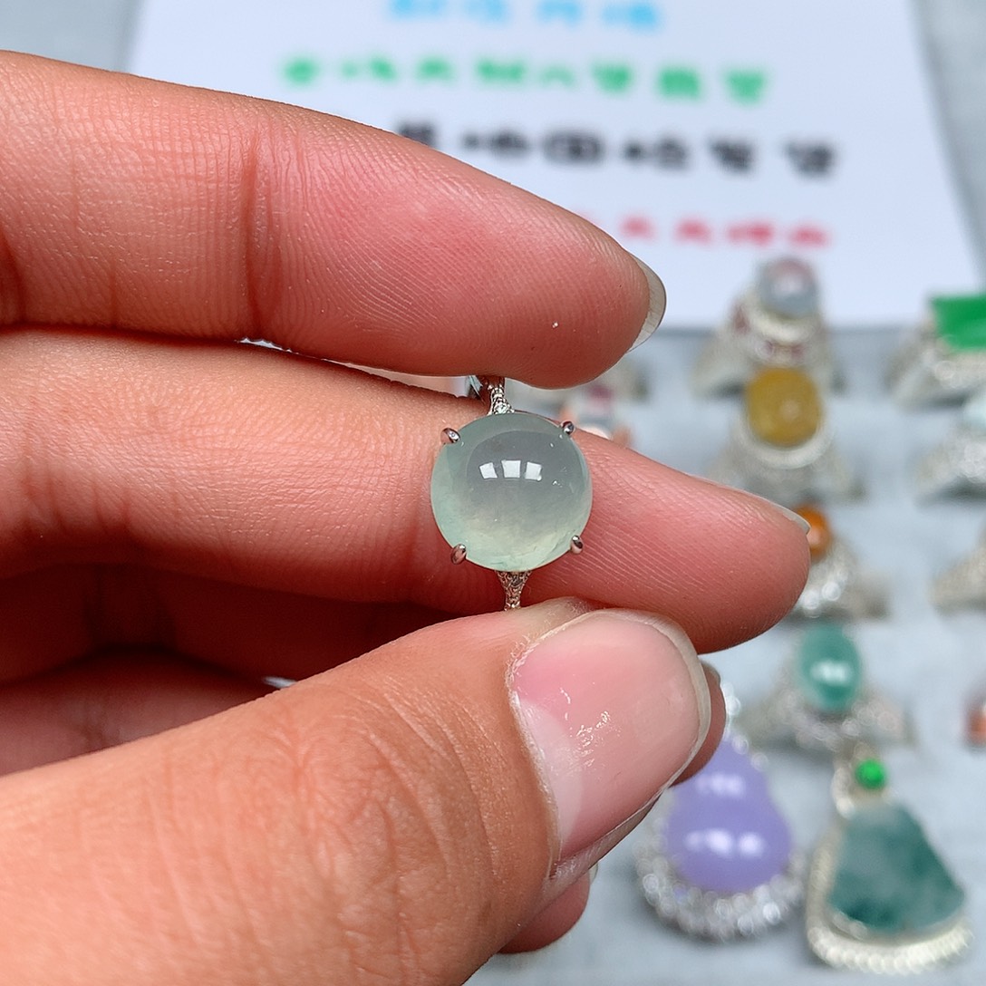 翡翠银S925镶嵌戒指16号