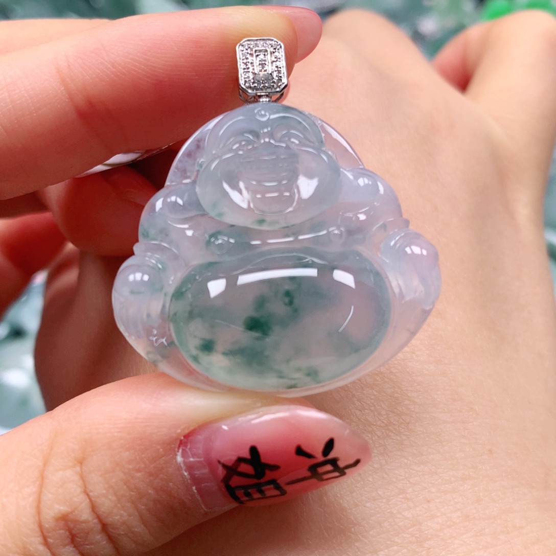 翡翠颈饰18K金镶嵌九*天然翡翠