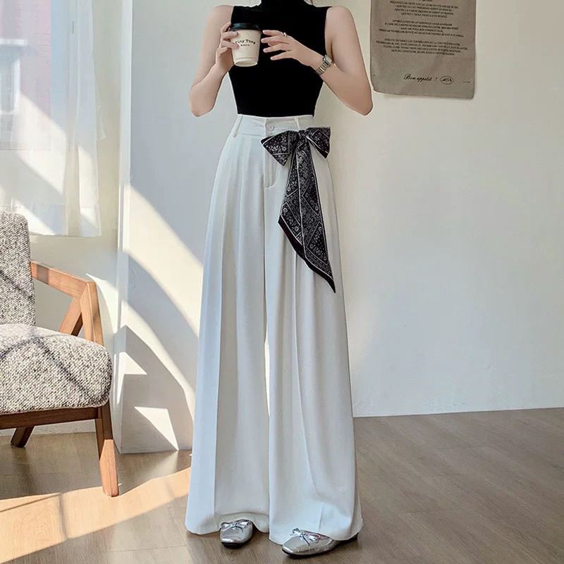（送丝巾）慵懒风西装宽松垂感阔腿裤女夏季新款休闲裤丝巾绑带设计