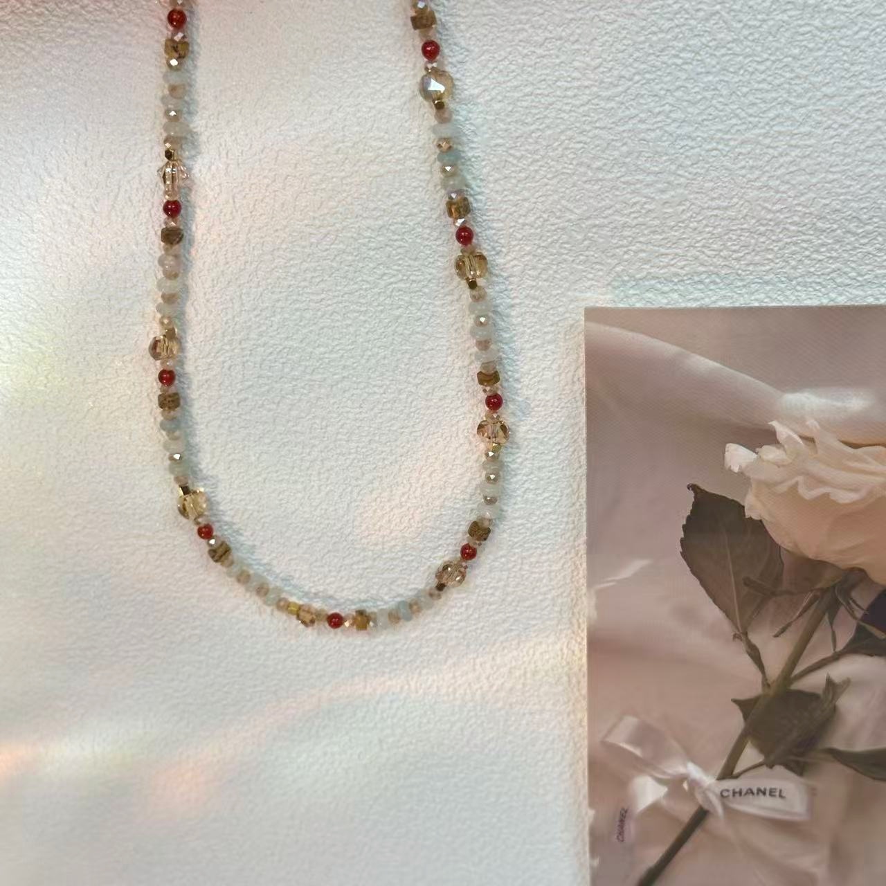 钛钢石英石项链 手工气质多宝锁骨链