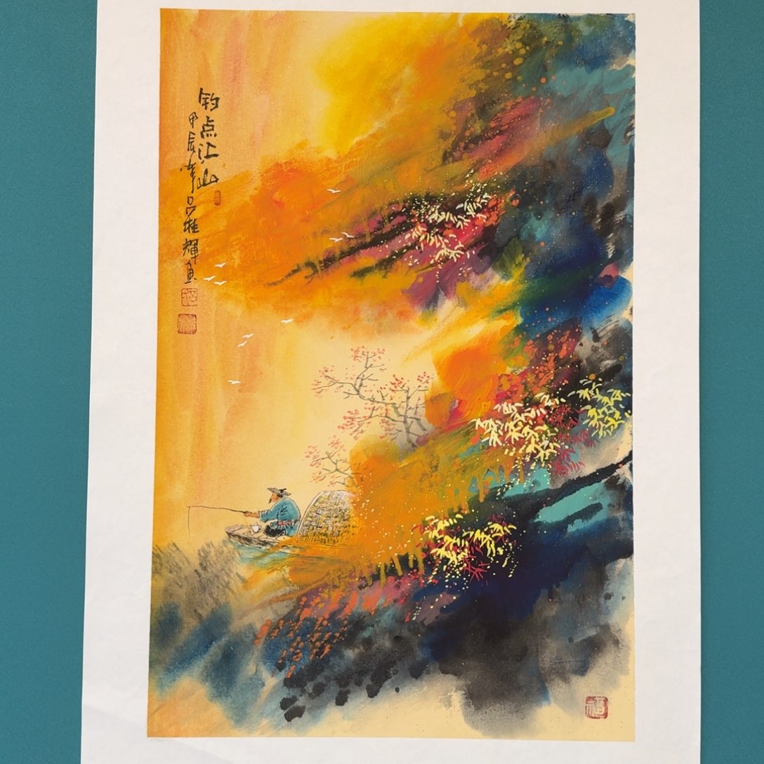 国画吕桂辉四尺三开花鸟