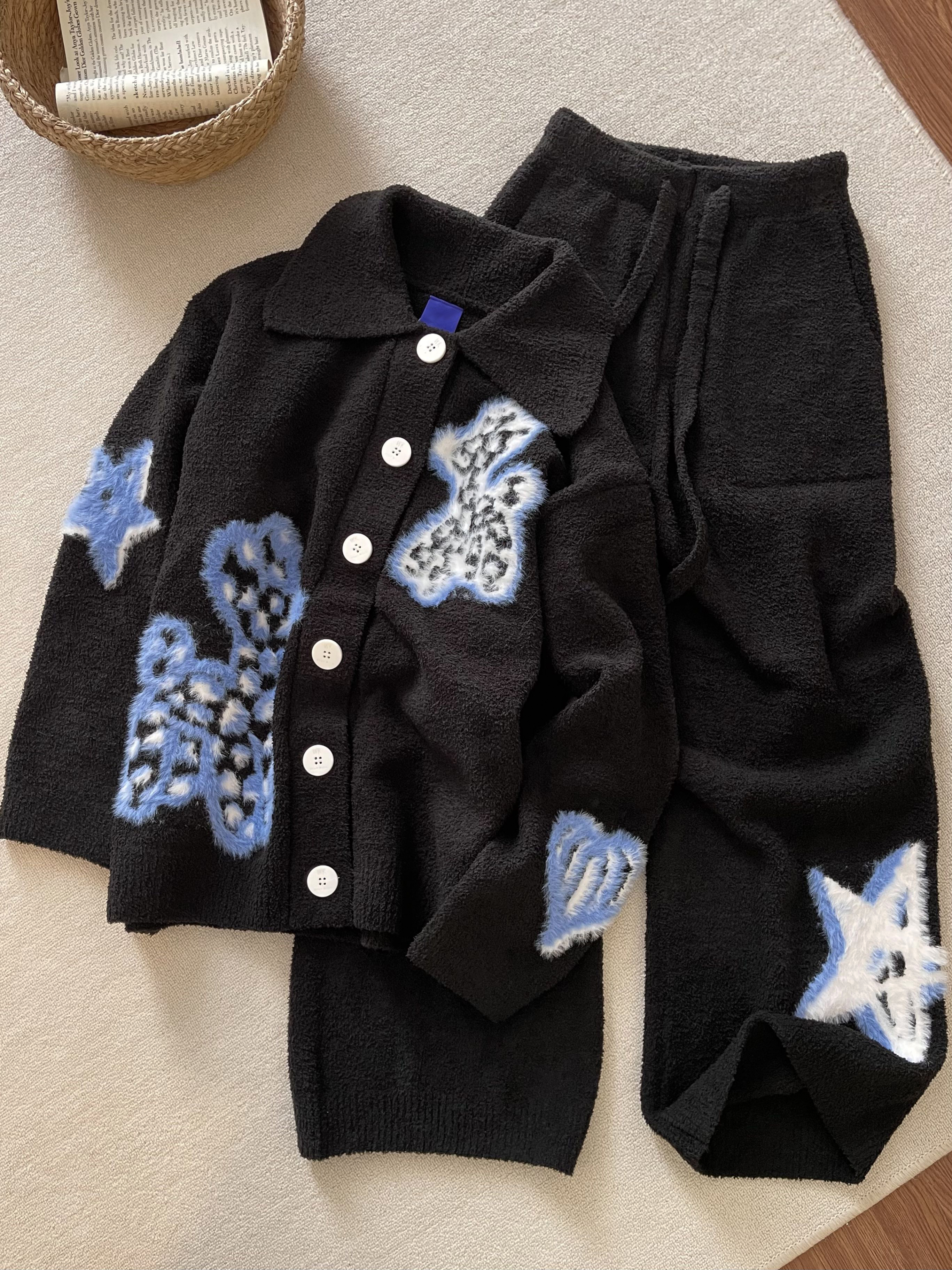 【DMXJ大梦想家】少女甜美星星半边绒睡衣女冬保暖家居服可外穿套装