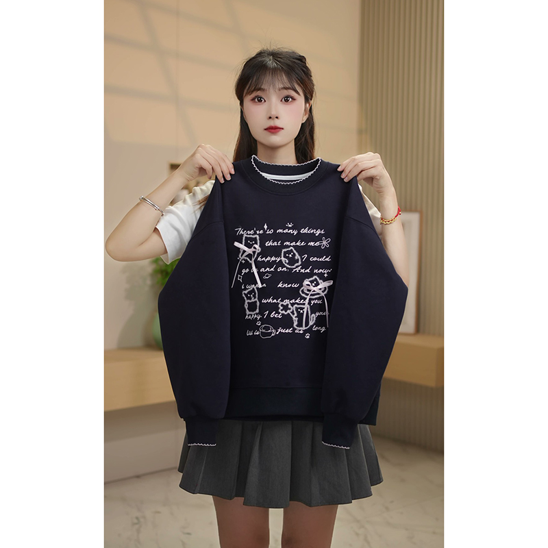 女童卫衣秋款2025新款花边领字母印花韩版儿童秋装上衣Q63026