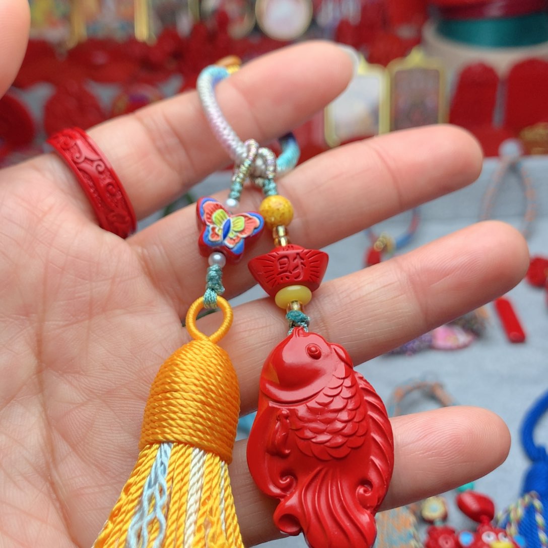 天然辰砂工艺品朱砂钥匙扣包包挂