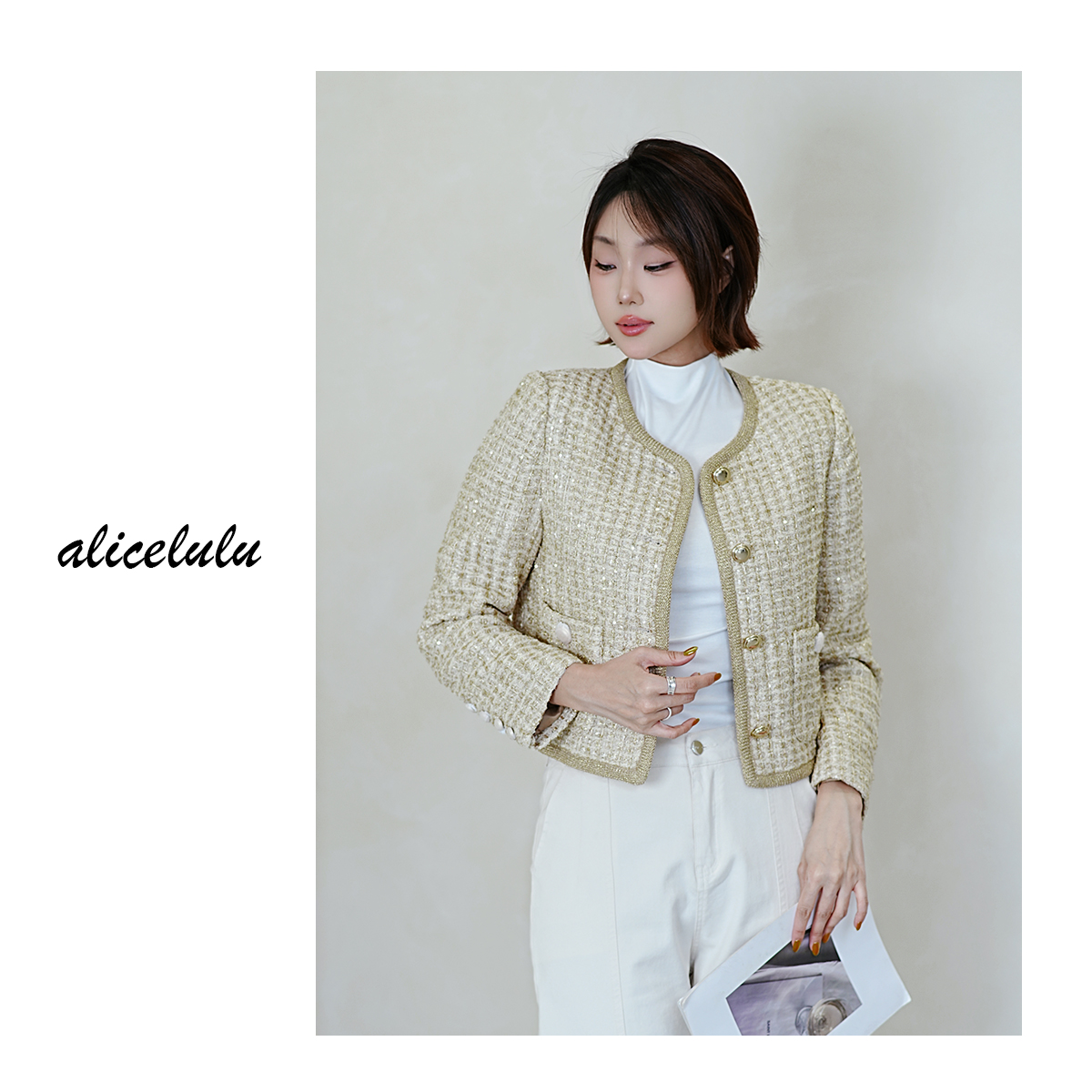 1[alicelulu]“星光宝石”粗花呢外套鎏金小香华贵内敛81160Y