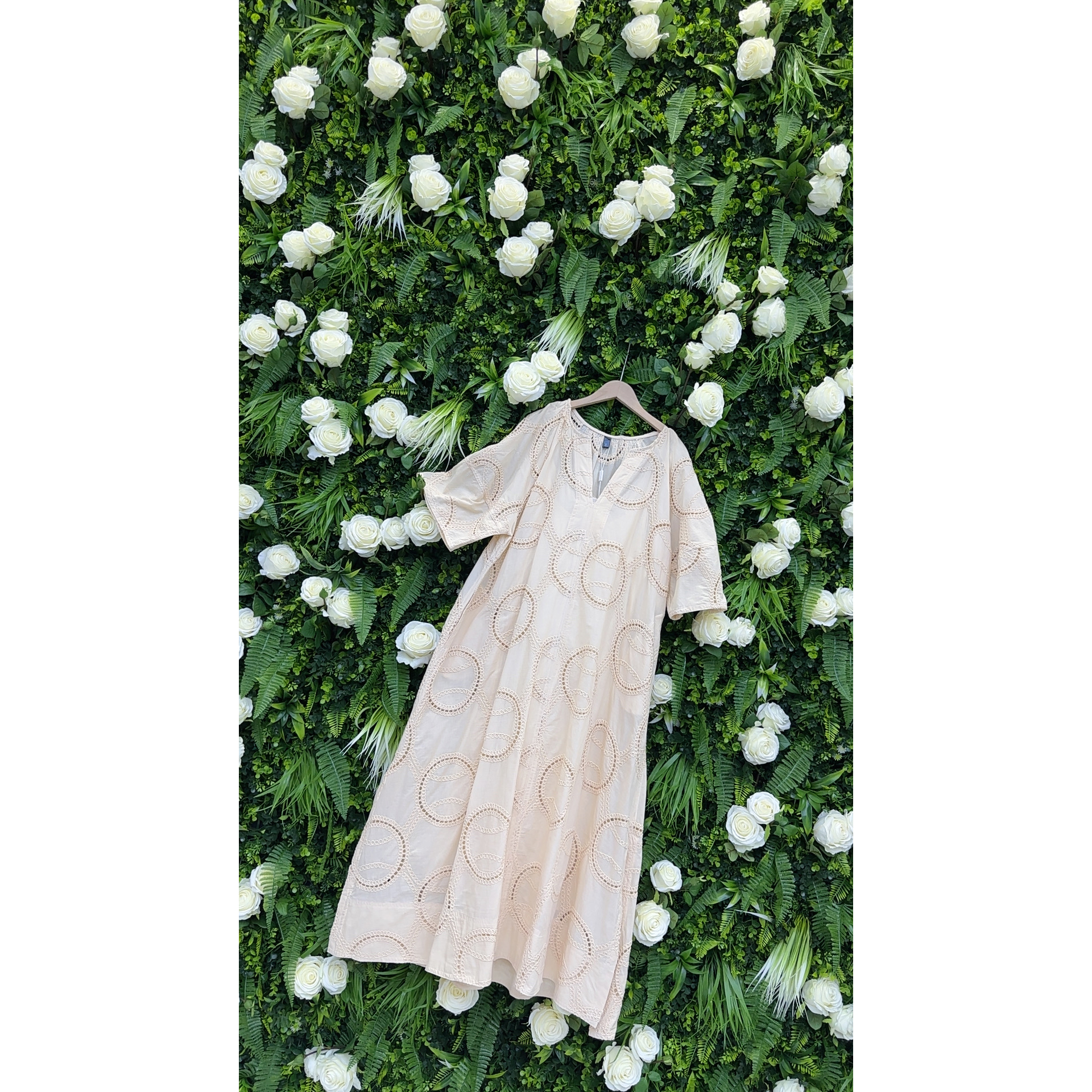 品牌原单高端轻奢重工刺绣镂空连衣裙【裙长128】—杏色—177