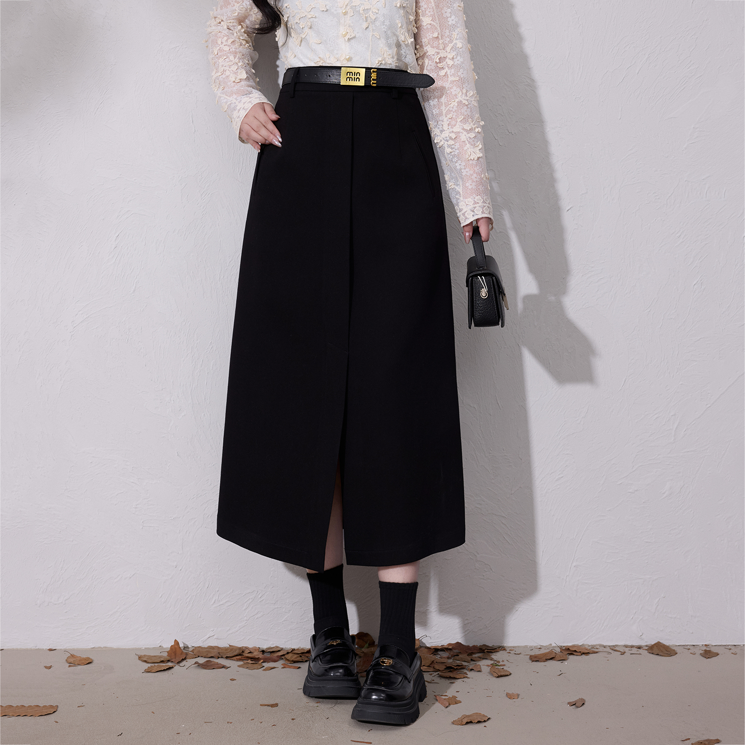 【人气单品】蛋妹大码女装微胖m秋季高腰中长款直筒半身裙DM33001