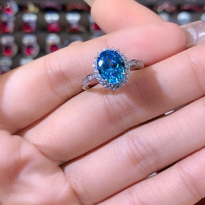 银S925镶嵌海蓝宝石戒圈白79