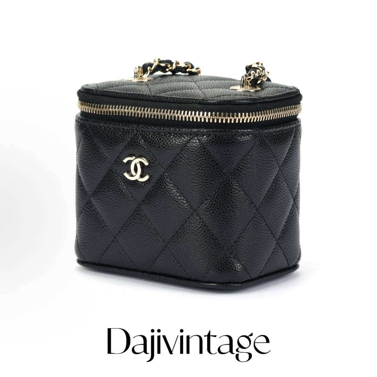 大吉中古/Chanel香奈儿黑金荔枝牛小盒子斜挎包