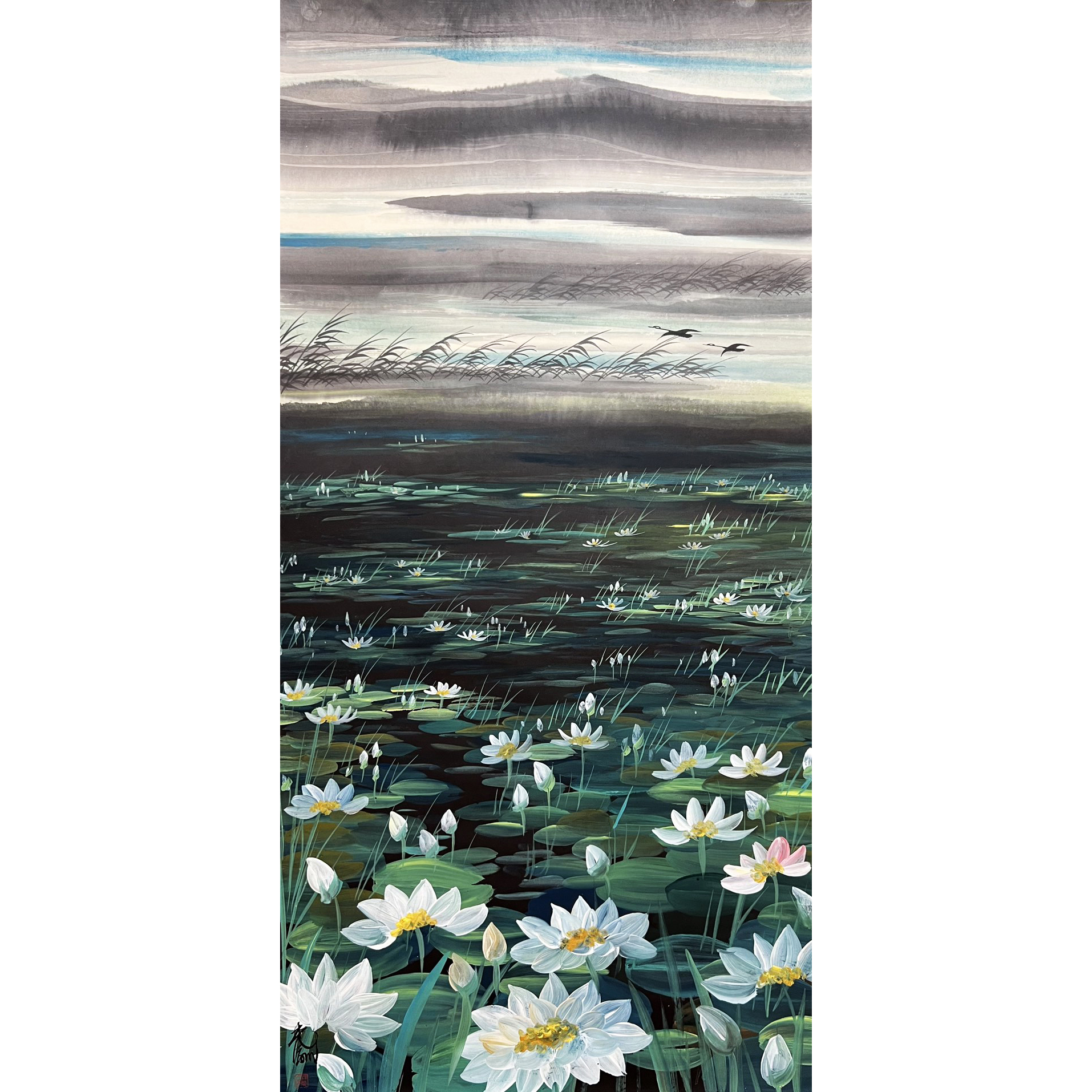 LOT16 【莲池暮霭】 立轴 136*68cm 约8.3平尺