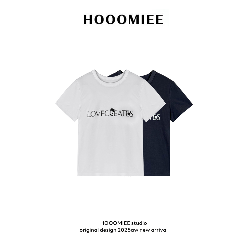 Hooomiee潮流细闪字母时尚休闲女士T恤短袖220602