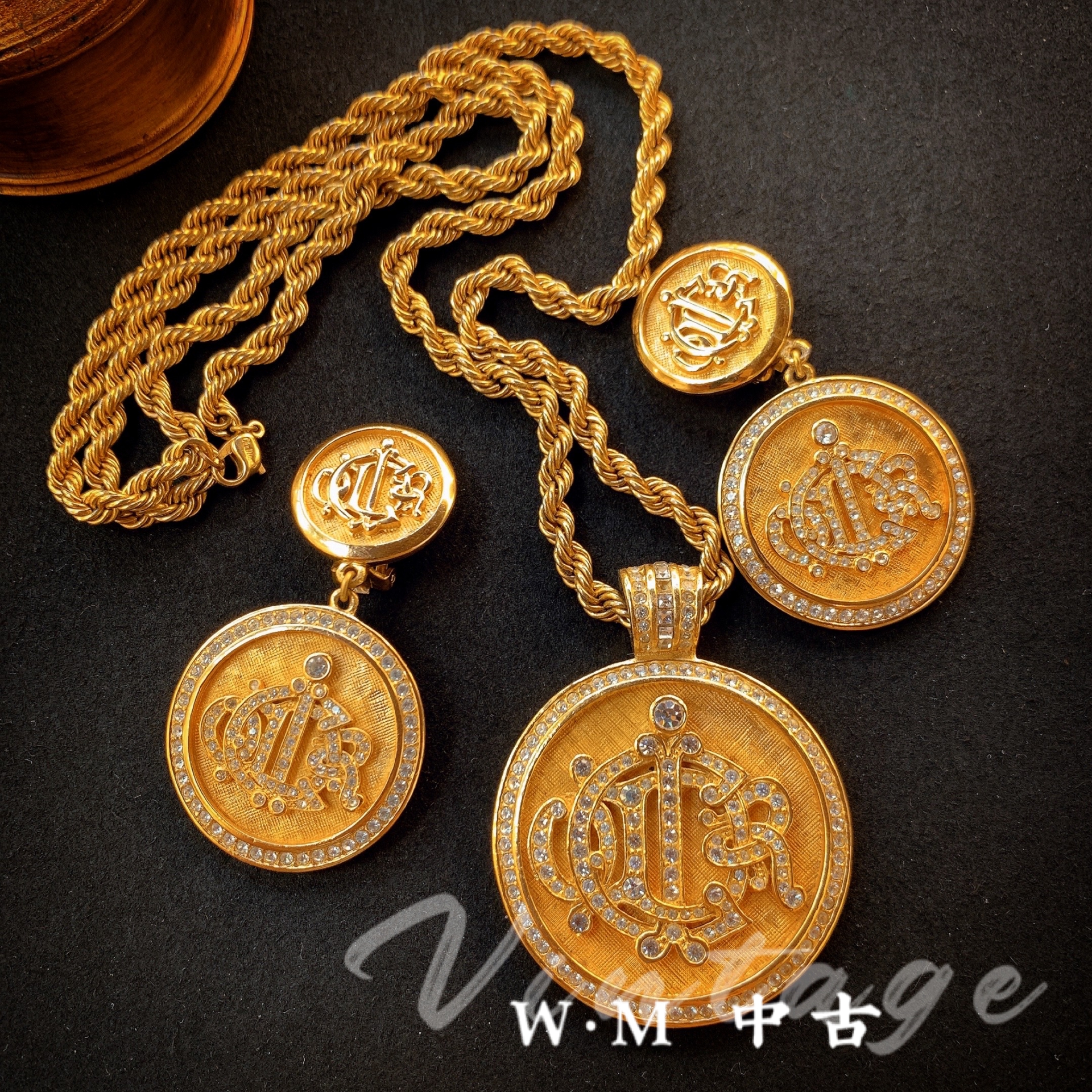 铜合金树脂项链  W·M中古-vintage （法）法产扫肩项链套装