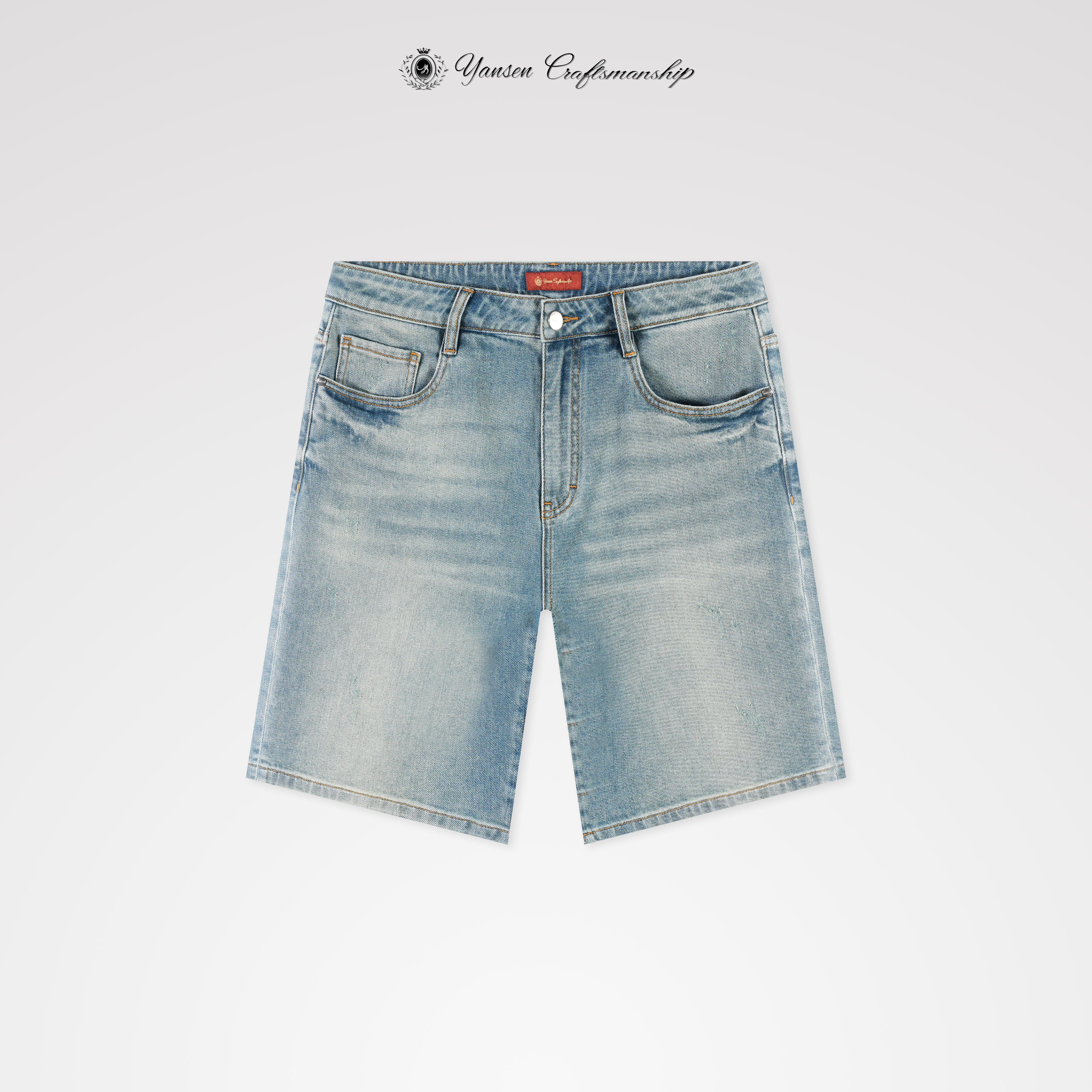 【黑标系列】简约重工复古做旧水洗直筒五分裤牛仔短裤 YS175