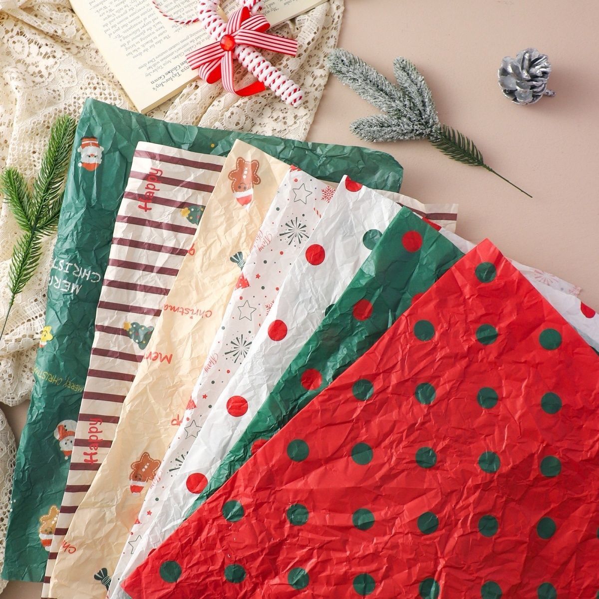 圣诞雪花雪梨纸鲜花花束包装内衬纸手揉纸手工DIY礼品包装材料ins