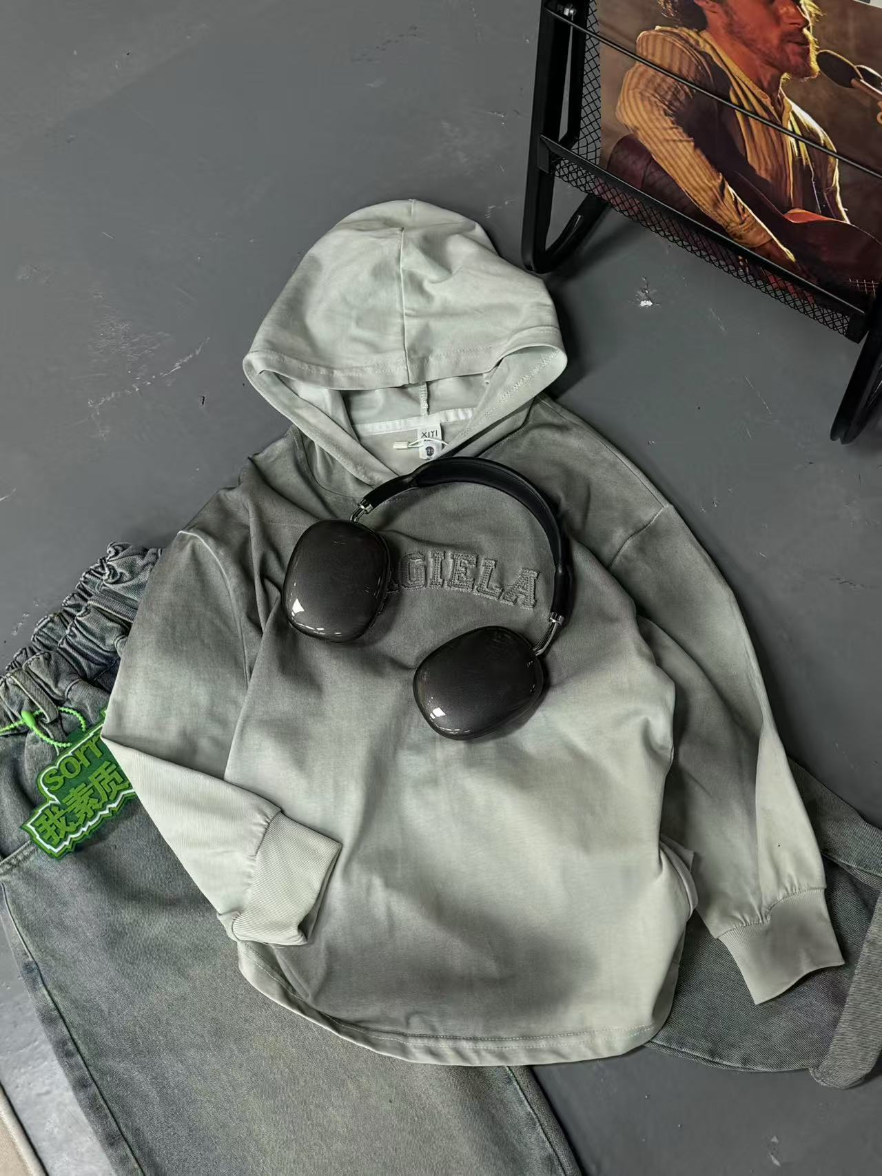 喜 2025【X】3月4日  儿童时尚潮酷青色印花连帽卫衣5506-