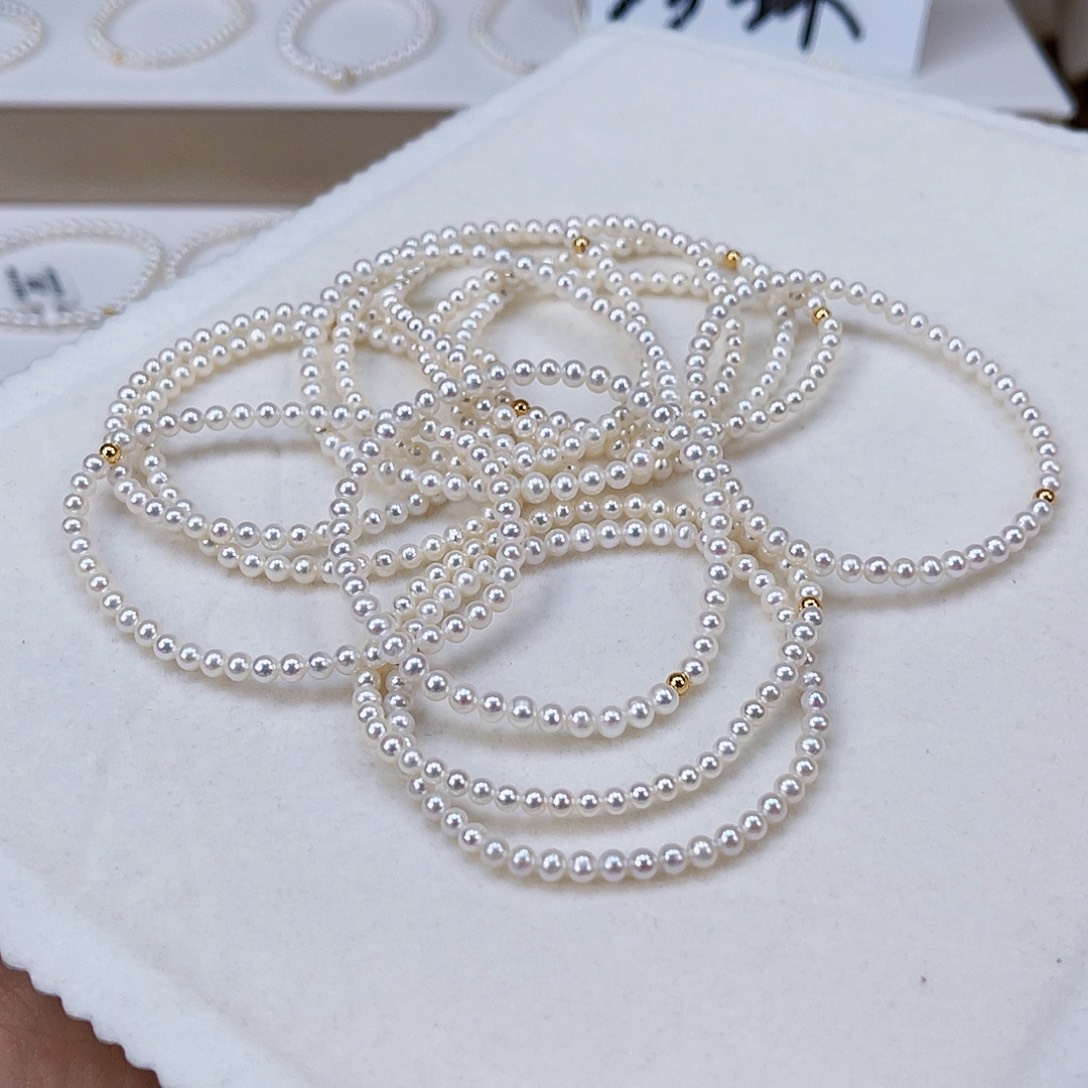 银S925镶嵌手绳淡水珍珠3-4天然淡水珍珠素圈