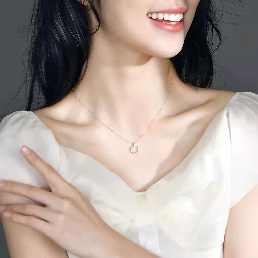 坠链均925银锆石 满镶月钩笃定爱情925银锁骨项链