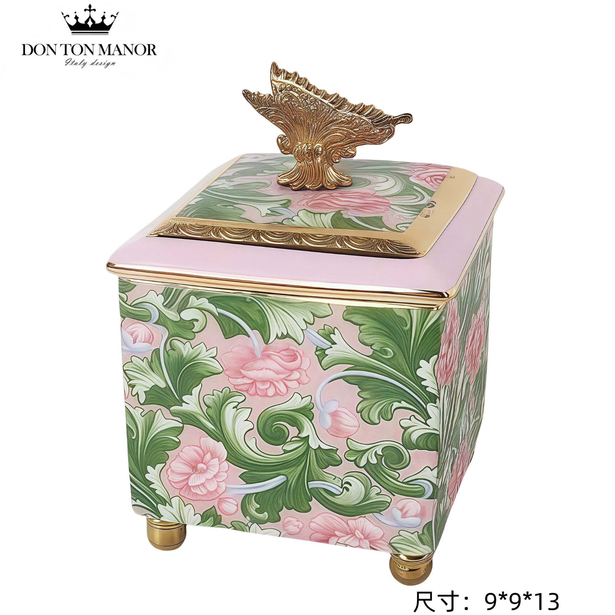 意大利DONTONMANOR高级金满花储物罐复古铜配瓷首饰盒蝴蝶摆件