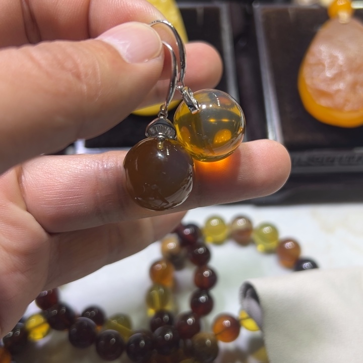 琥珀颈饰未镶嵌琥珀耳环