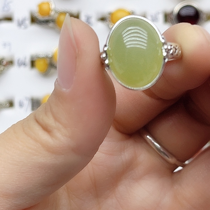 和田玉戒指银S925镶嵌天然