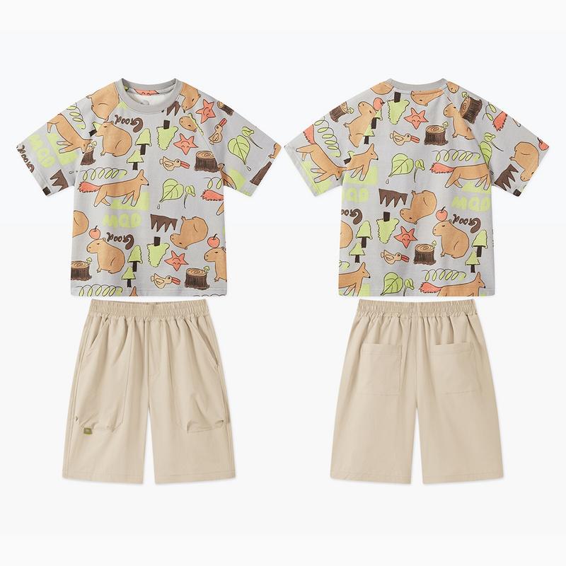 【艺术系列】MQD童装夏趣味卡皮巴拉满版印花亲肤T恤套装TCW03E9B