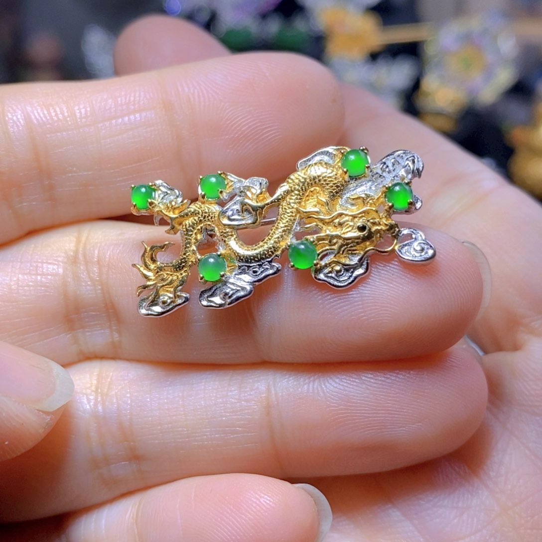翡翠耳钉银S925镶嵌天然翡翠