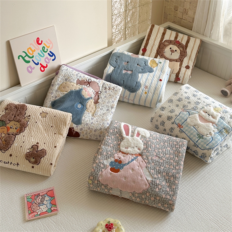 【床盖】冬季超柔加厚保暖牛奶绒床盖三件套  儿童学生卡通床单床罩