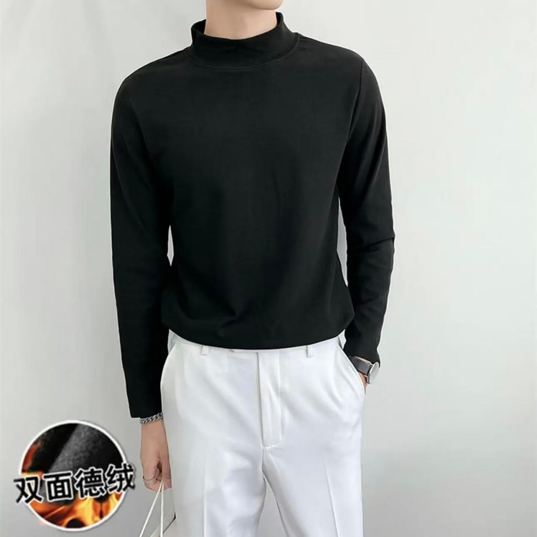 半高领秋冬季德绒保暖打底衫半高领上衣保暖秋衣百搭纯色卫衣