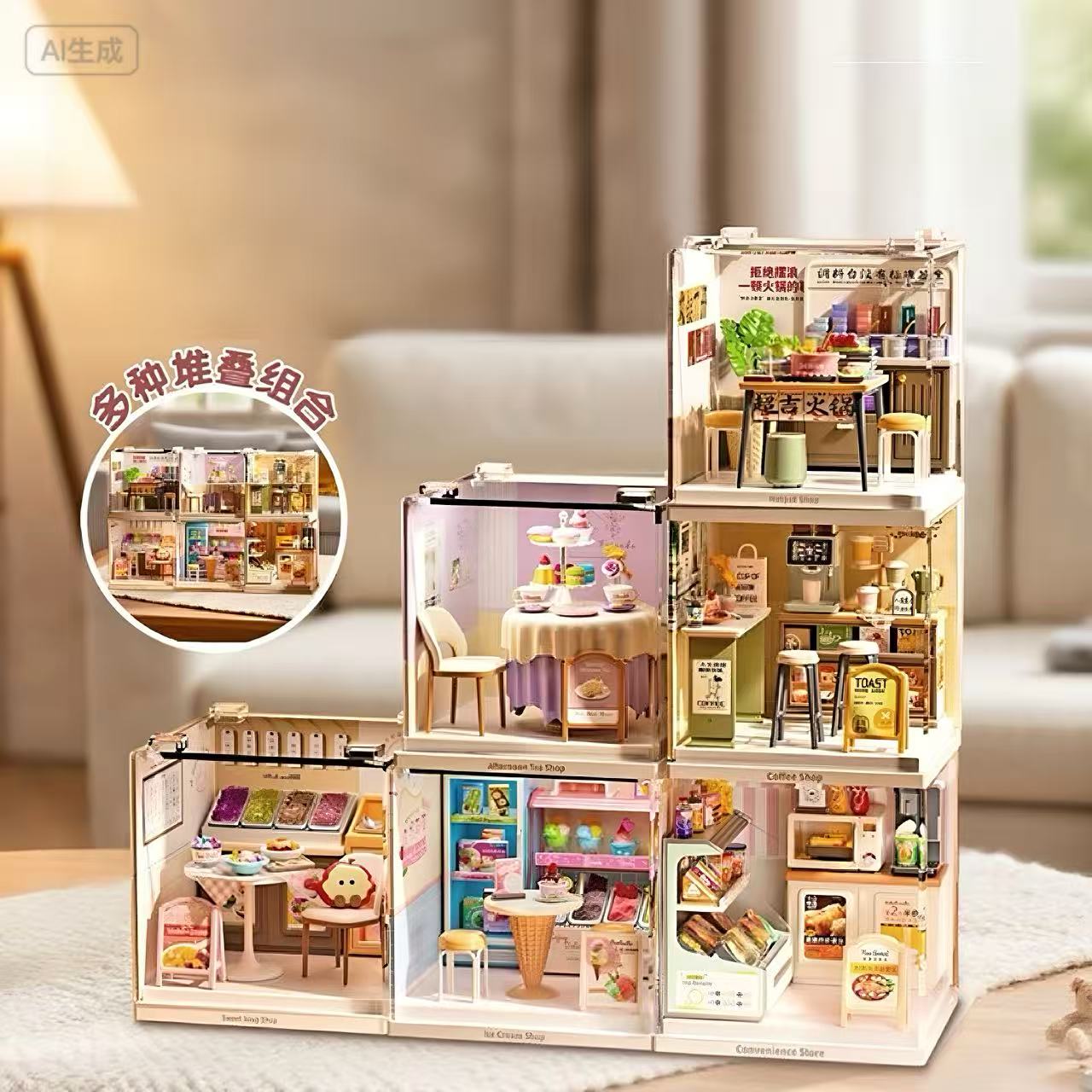 迷你积木拼装玩具微缩模型diy小屋桌面玩具儿童礼物送女孩男孩