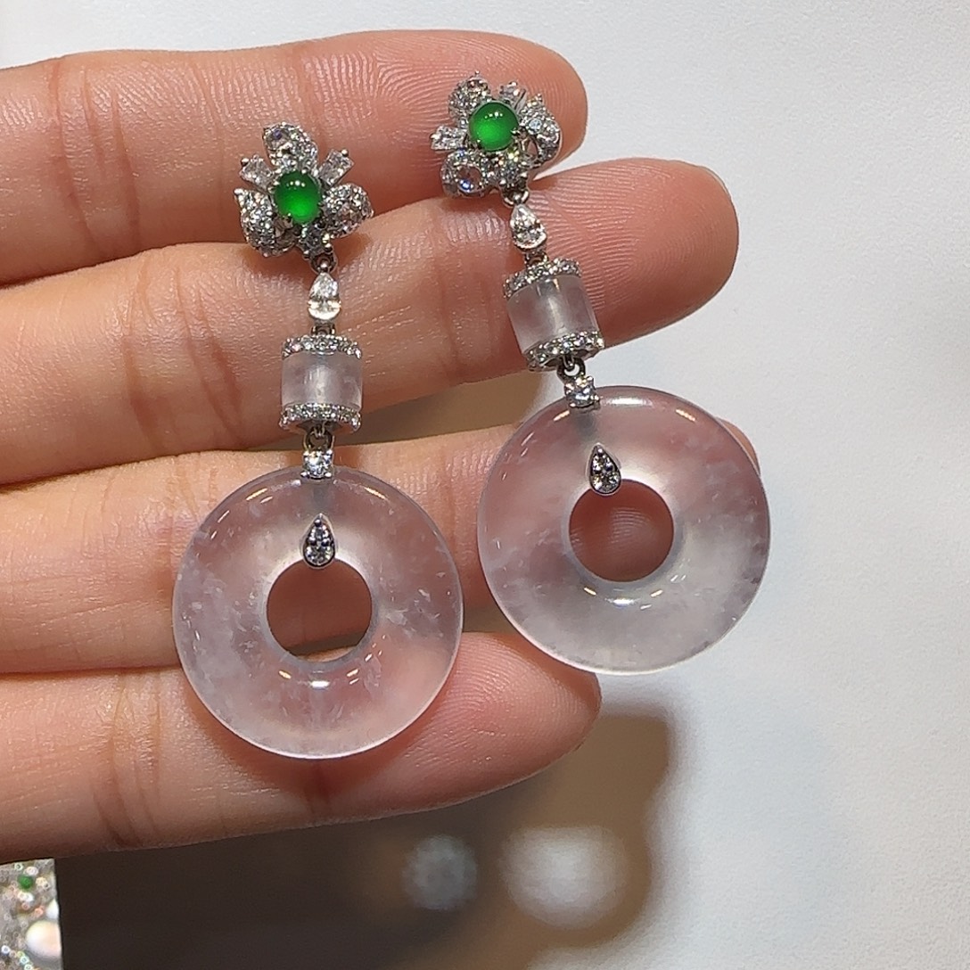 翡翠18K金镶嵌耳钉甜甜圈