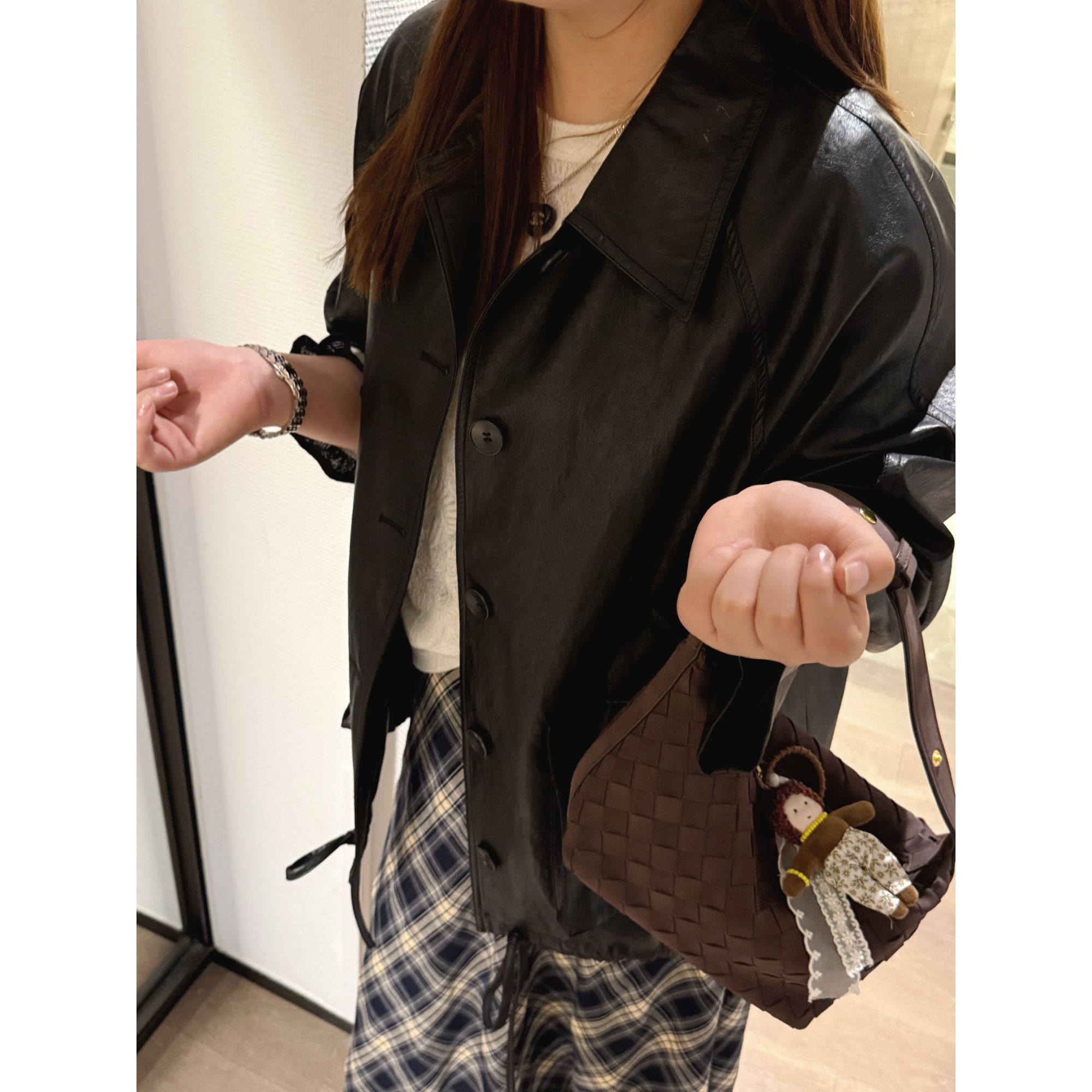 楠序源子微胖女装 2025年穿搭一整套女装宽松休闲皮衣外套YZ37056