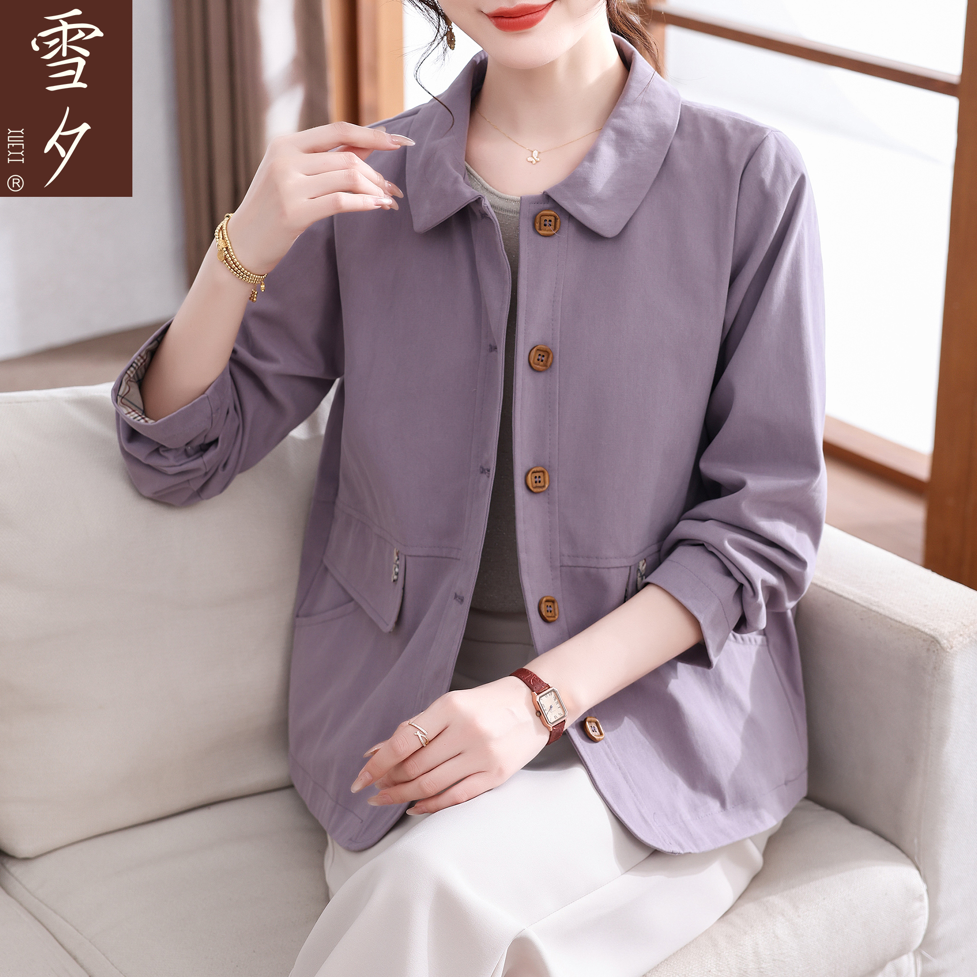 妈妈2025新款秋装风衣外套洋气今年流行中老年女装休闲夹克上衣服