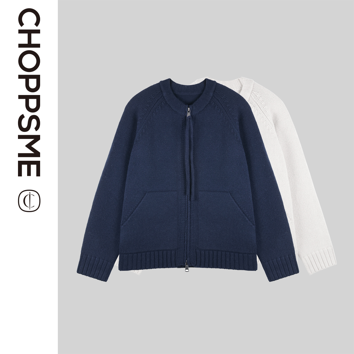 巧珀思｜AAE25-007厚实粗针纯羊毛双向拉链圆领针织慵懒宽松毛衣