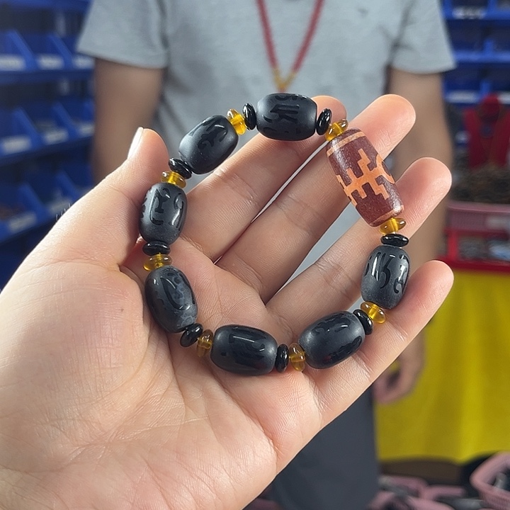 手饰玛瑙未镶嵌T19黑灵芝带贵人手串